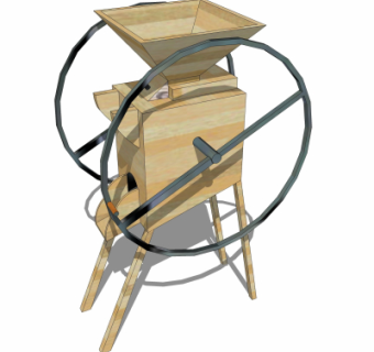 中式实木农具谷风车su模型