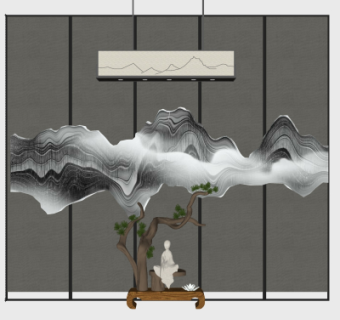 中式禅意摆件su模型