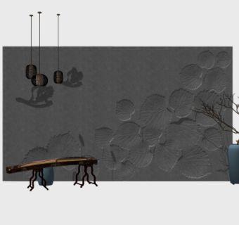 中式背景墙su模型