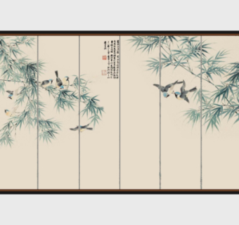 中式背景墙su模型