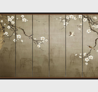 中式花鸟背景墙su模型