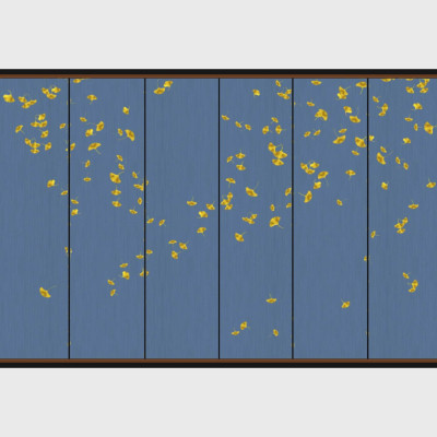 中式落叶背景墙su模型