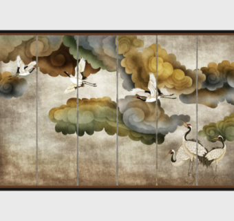 中式云鹤背景墙su模型
