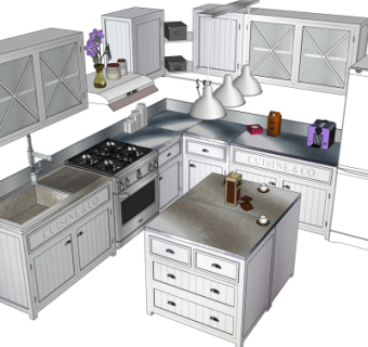 美式田园风橱柜su模型