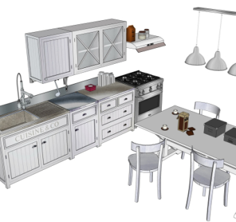 美式田园风橱柜su模型