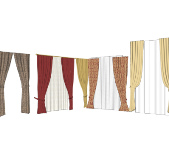 现代布艺窗帘su模型