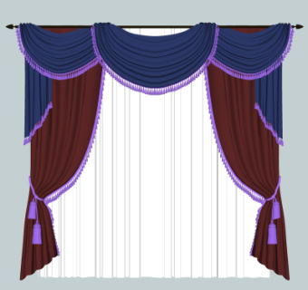 简欧布艺窗帘su模型