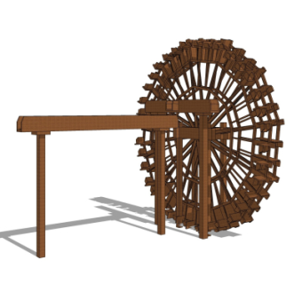 中式实木水车su模型
