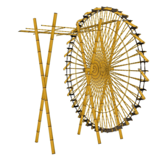 中式实木水车su模型