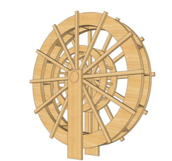 中式实木水车su模型