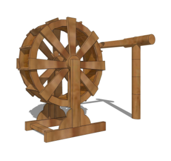 中式实木水车su模型