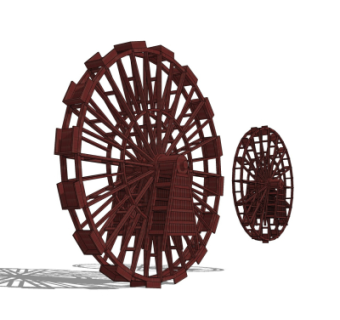 中式实木水车su模型