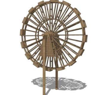 中式实木水车su模型
