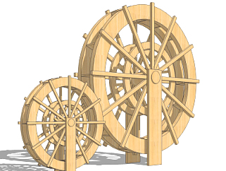 中式实木水车su模型