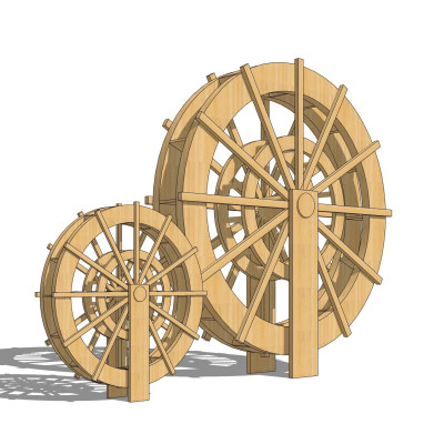 中式实木水车su模型