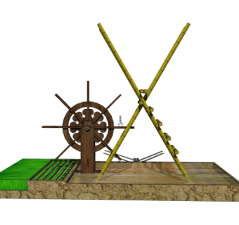 中式实木水车su模型