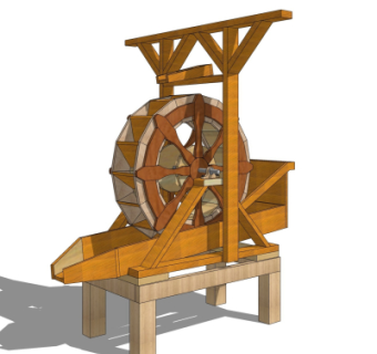 中式实木水车su模型