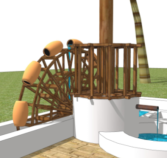 中式实木水车su模型