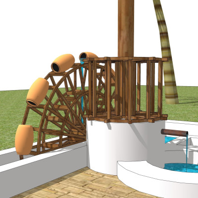 中式实木水车su模型
