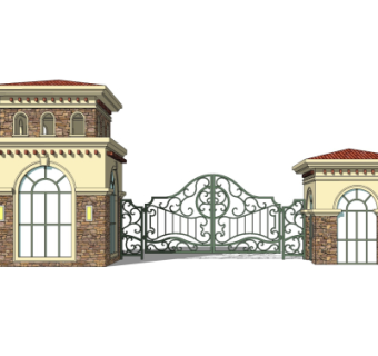 欧式小区门头su模型