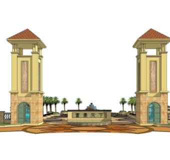 欧式小区门头su模型