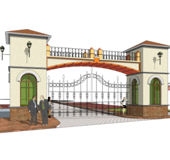 欧式小区门头su模型