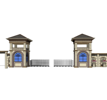 欧式古典小区门头su模型