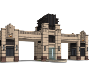 新古典小区门头su模型