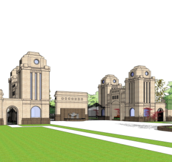 新古典小区门头su模型