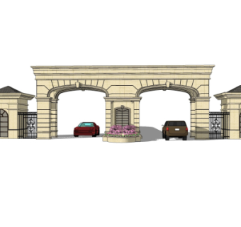 欧式小区门头su模型