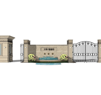 欧式小区门头su模型