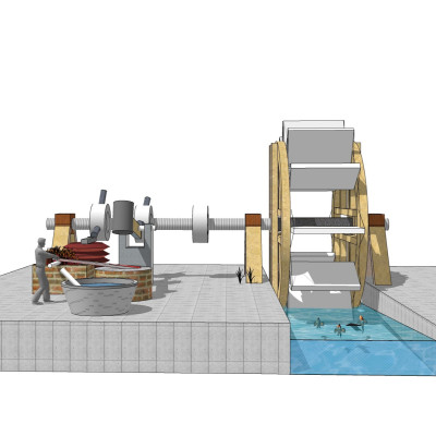 现代水车su模型