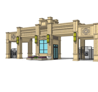 新古典小区门头su模型