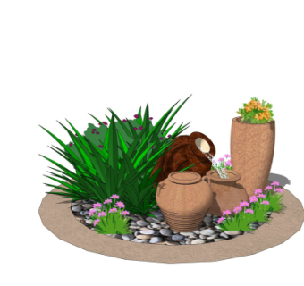 现代陶罐流水小品su模型