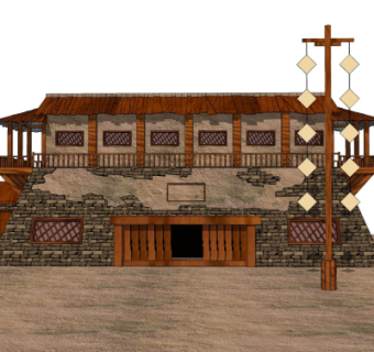 中式建筑外观su模型