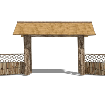 中式农家乐入户门免费su模型