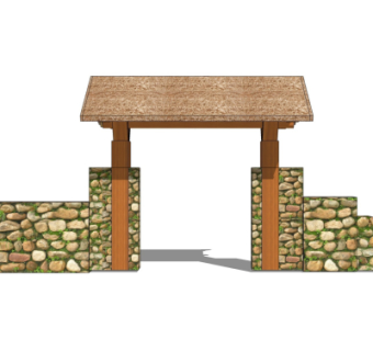 中式农家乐入户门免费su模型