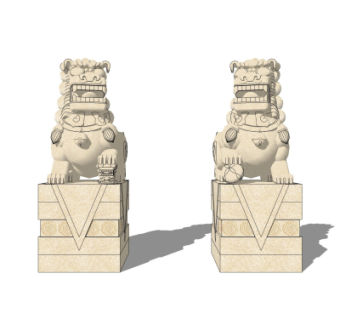 新中式石狮子雕塑su模型