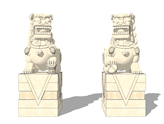 新中式石<em>狮子</em>雕塑su模型