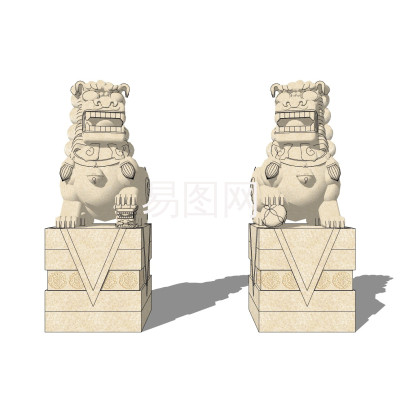 新中式石狮子雕塑su模型