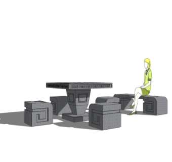 新中式休闲桌椅su模型