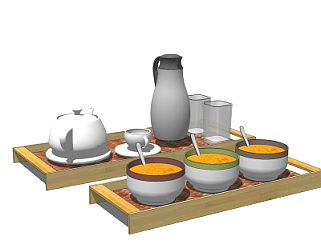 现代<em>茶具</em>食物su模型