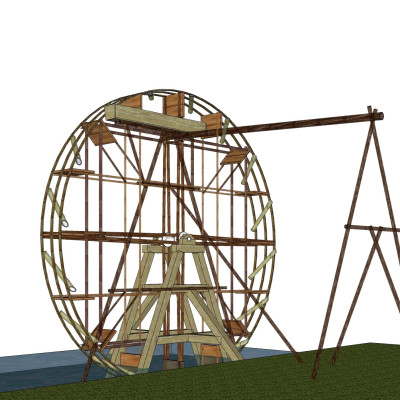 中式水车小品su模型