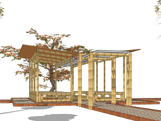 现代竹子廊架su模型
