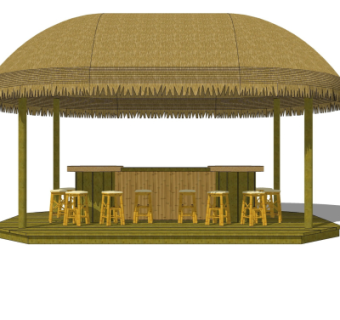 自然风茅草凉亭su模型