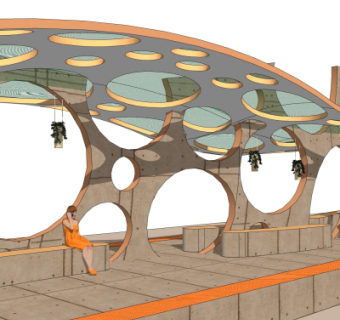 现代公交候车亭su模型