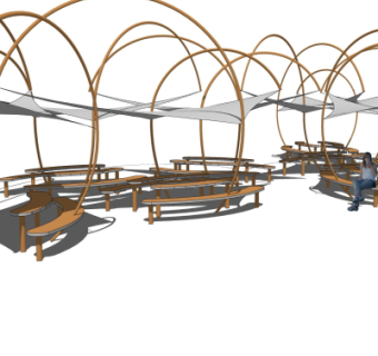现代张拉膜遮阳棚su模型