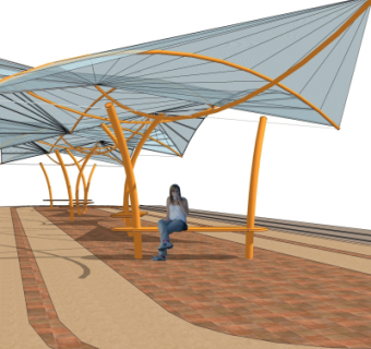 现代张拉膜遮阳棚su模型