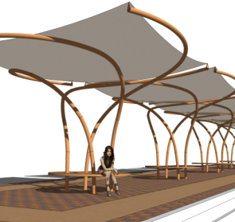 现代张拉膜遮阳棚su模型