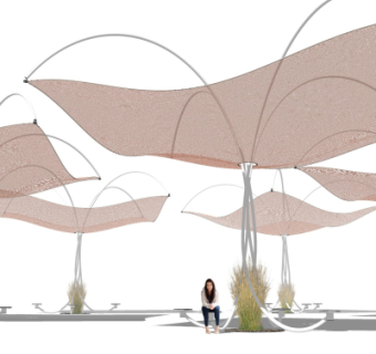 现代张拉膜遮阳棚su模型